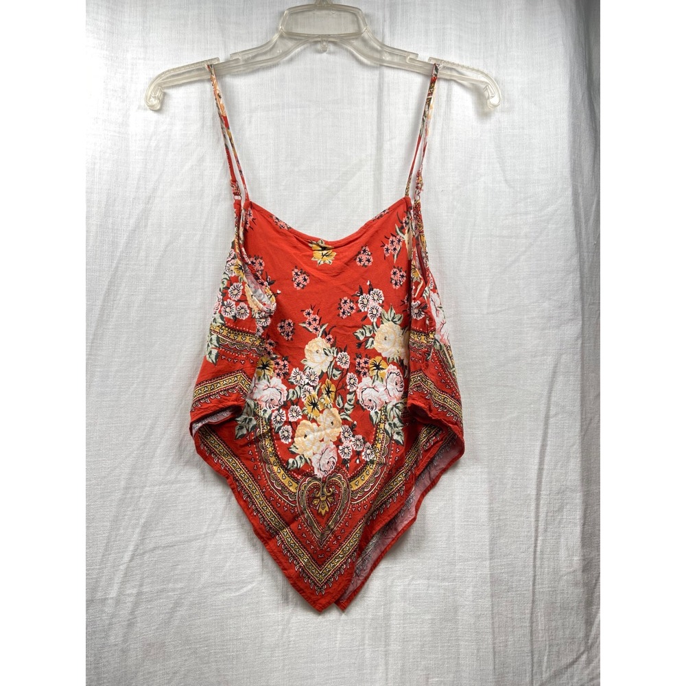 Floral Bandana Tank Top Red Paisley Print Strappy Criss Cross Back